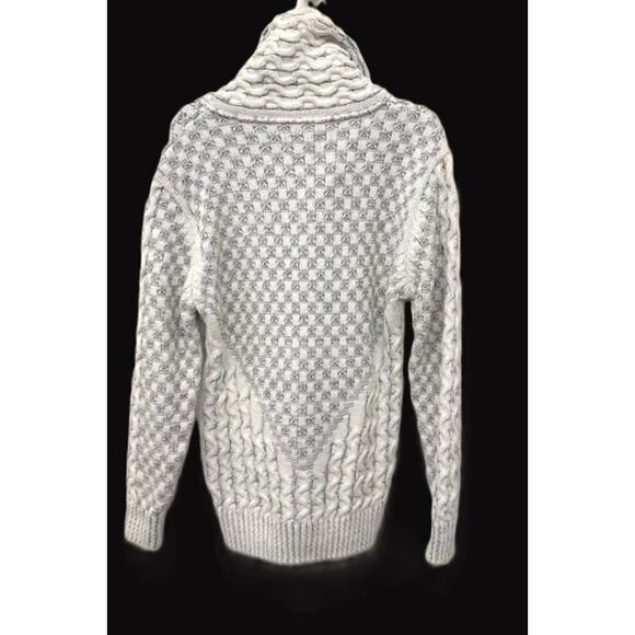 Leif Nelson Ecru Grey Shawl Collar Buckle Strap Cardigan M - Picture 4 of 9